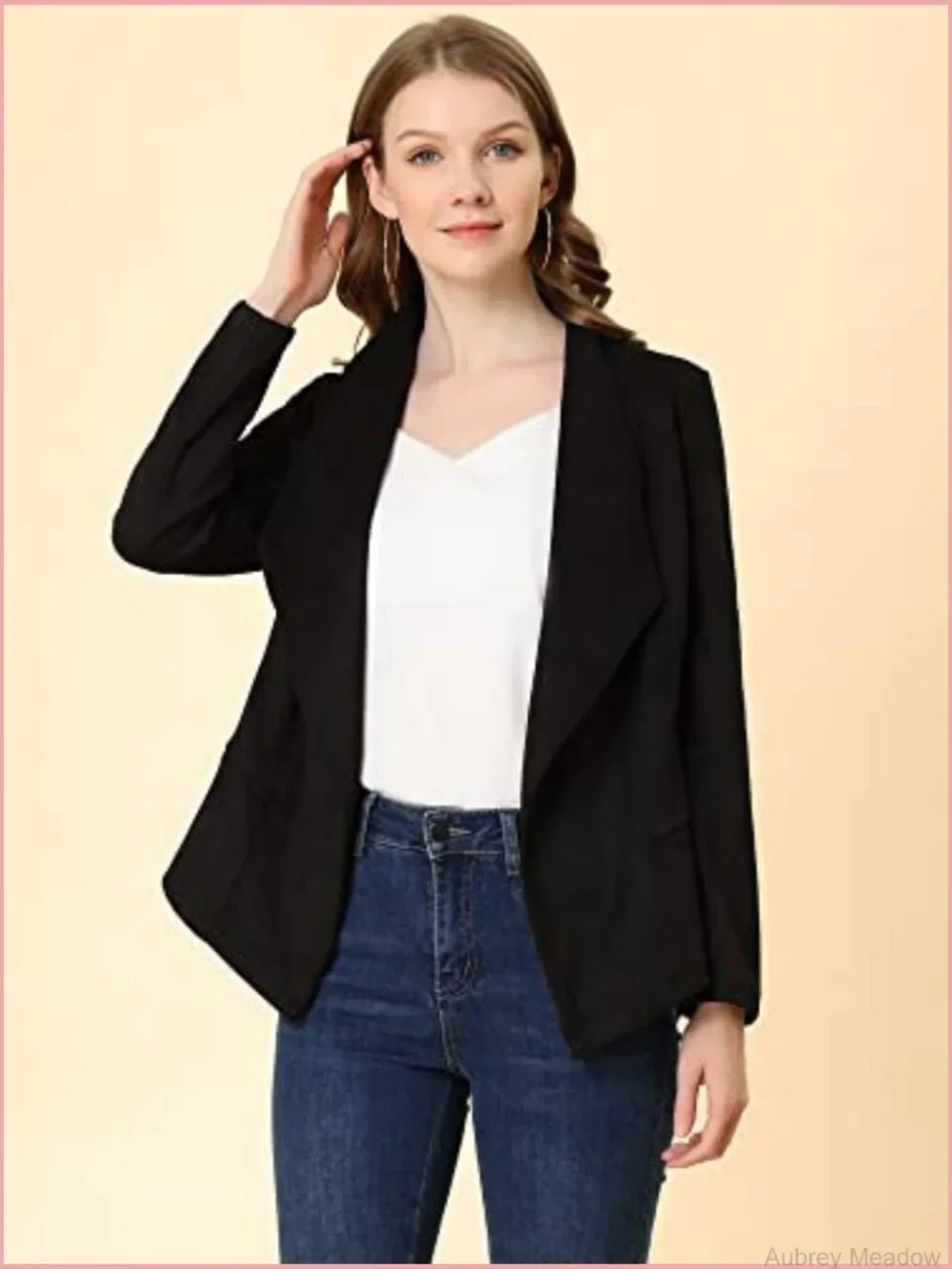 Faux Suede Draped Open Front Cardigan Blazer Jacket Lapel Long Sleeve